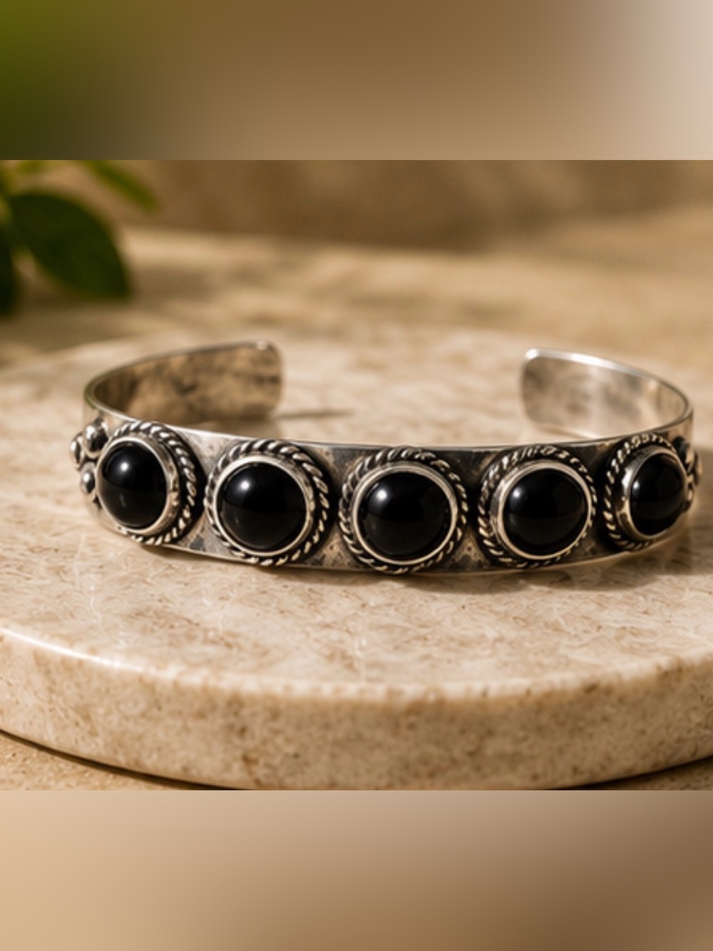 Sterling Silver Black Onyx Cuff Bracelet - Women's Jewelry